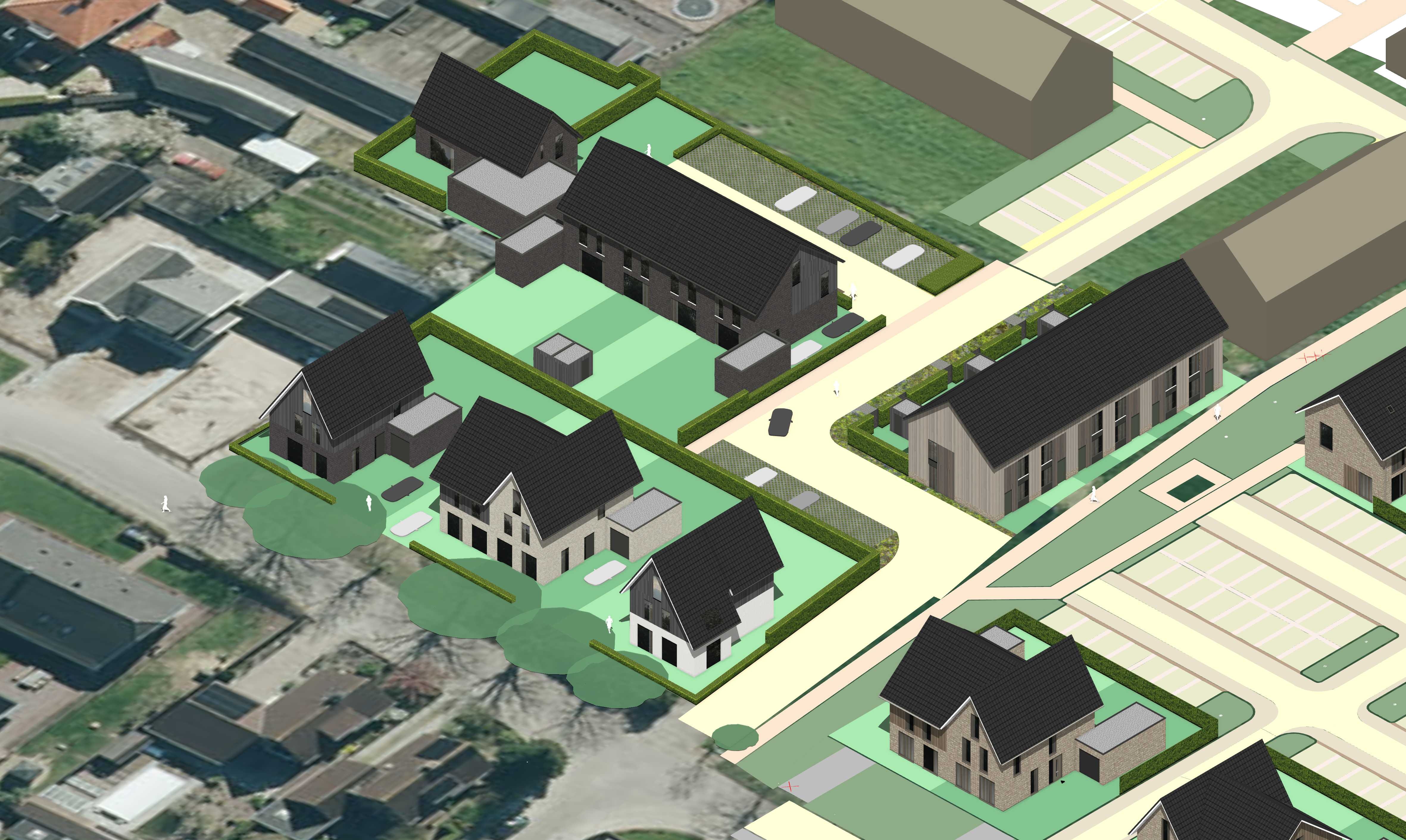 3D-impressie van De Vlieter met de vijftien woningen tussen de Koepellaan en de Vlieterweg in Scherpenzeel