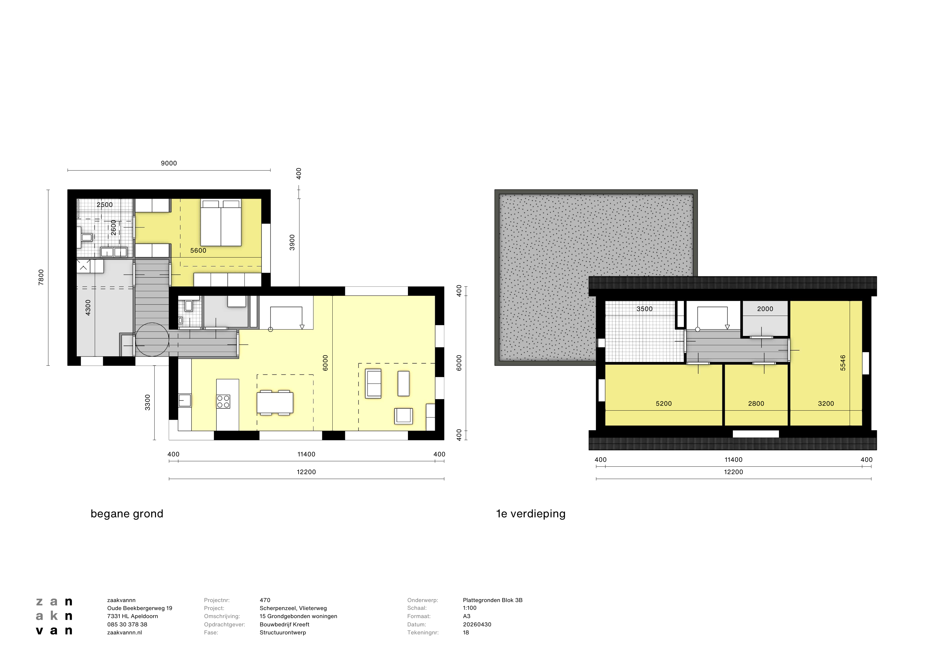 Plattegronden van de begane grond en de eerste verdieping van de vrijstaande woning van bouwblok 3B