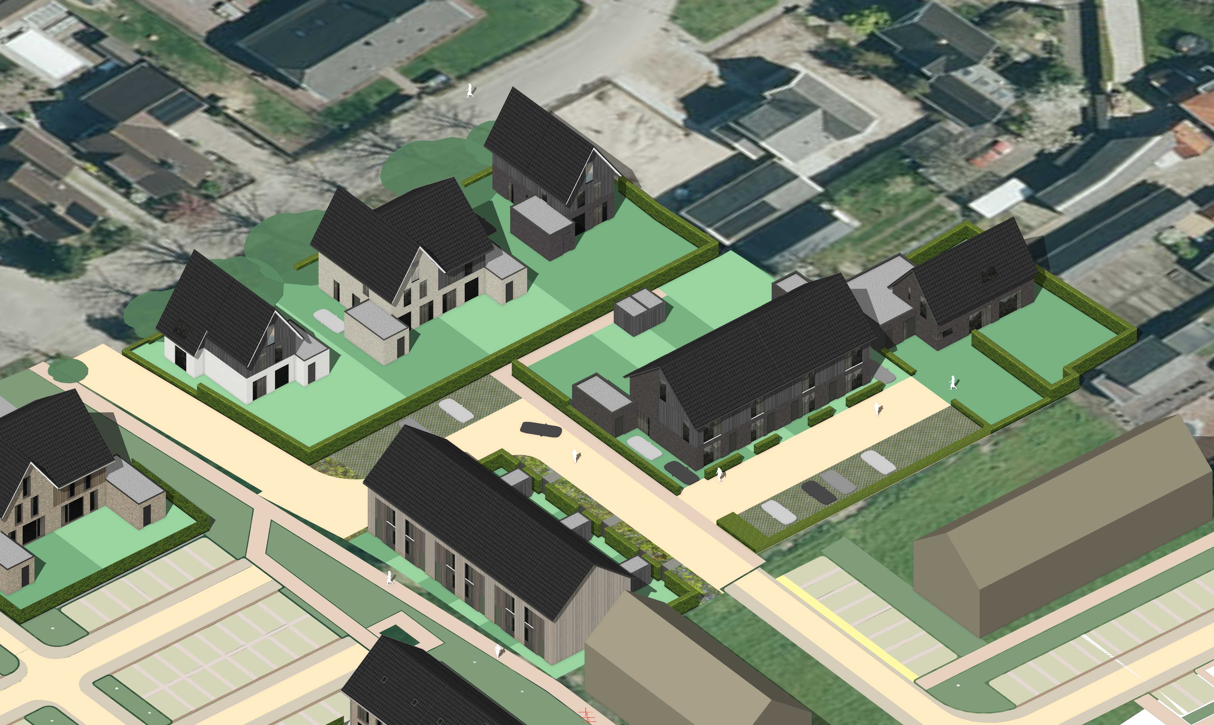 Vogelvluchtimpressie van de vijftien woningen van De Vlieter aan de Vlieterweg in Scherpenzeel